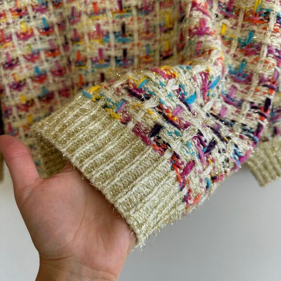 Anthropologie Stellah Tinsel Gold Metallic Tweed Pullover Sweater M - Picture 6 of 8